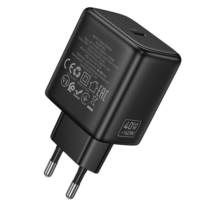 Incarcator Telefon GaN Hoco USB C PD AVS 40W max 60W N83 black [3]