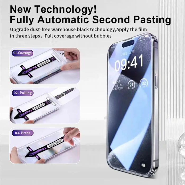 Kit Folie HD Auto Aliniere si Auto Curatare pentru iPhone 16 Pro Max [6]