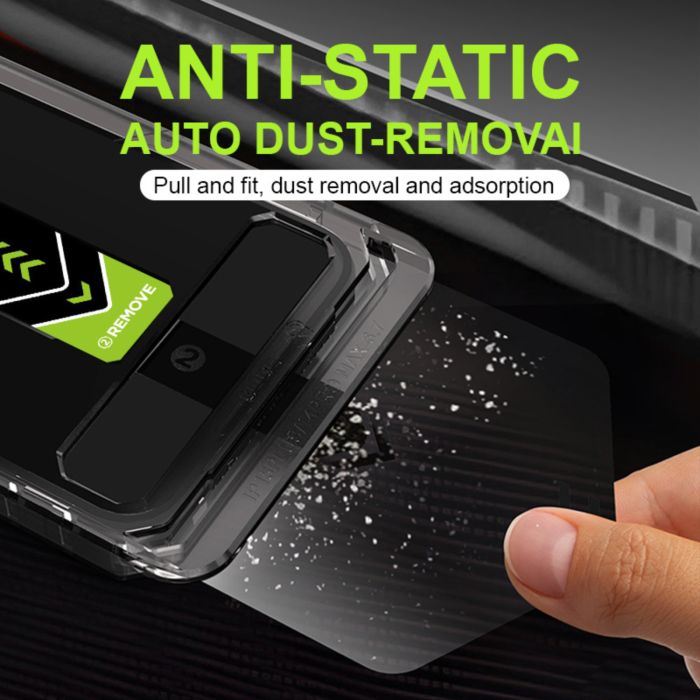 Kit X2 Folii iPhone 14 Pro Max, din Sticla Transparenta, Robotek Titan 2.0 Dust Removal Easy App [9]