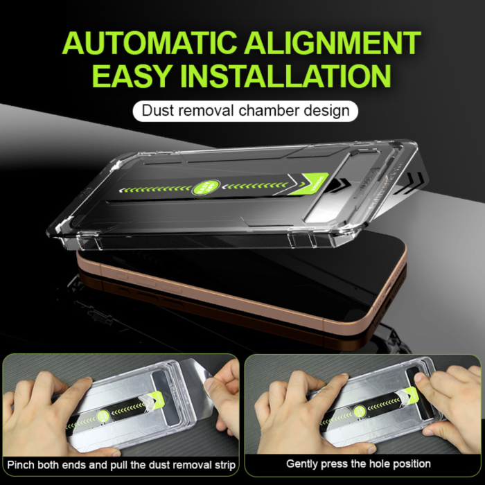 Kit X2 Folii iPhone 13/ 13 Pro/ 14/ 16E/ 17E, din Sticla Transparenta, Robotek Titan 2.0 Dust Removal Easy App [10]