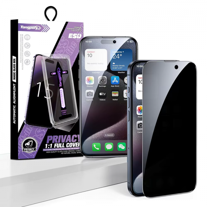 Kit Folie Privacy Auto Aliniere si Auto Curatare pentru iPhone 11/ XR [1]