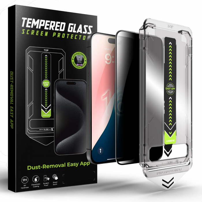 Kit Folie Sticla Privacy, Titan Dust Removal Easy App pentru iPhone 16 Pro Max [1]