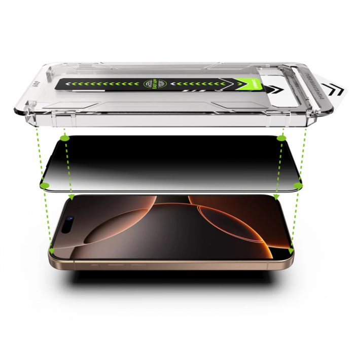 Pachet X3, Kit Folie Sticla Privacy, Titan Dust Removal Easy App pentru iPhone 16 Pro Max [6]