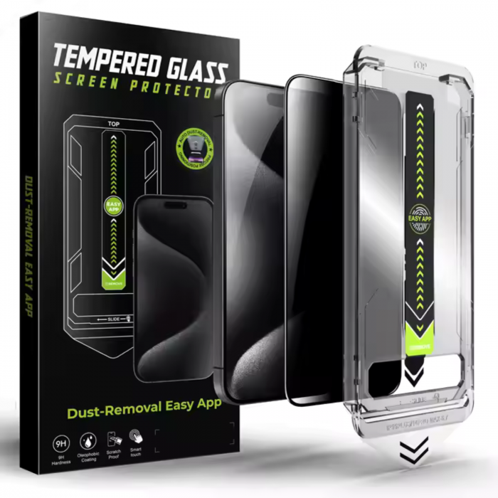 Kit Folie Sticla Privacy, Titan Dust Removal Easy App pentru iPhone 16 Pro Max [3]