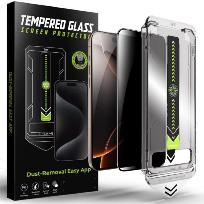 Kit Folie Sticla Privacy, Titan Dust Removal Easy App pentru iPhone 16 Pro Max [2]