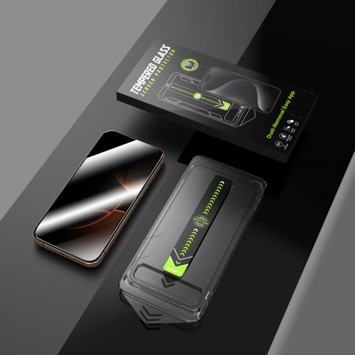 [Pachet 2in1] 2 Folii Sticla Privacy Titan si 1 Kit de instalare Dust Removal Easy App pentru iPhone 14 Pro [10]