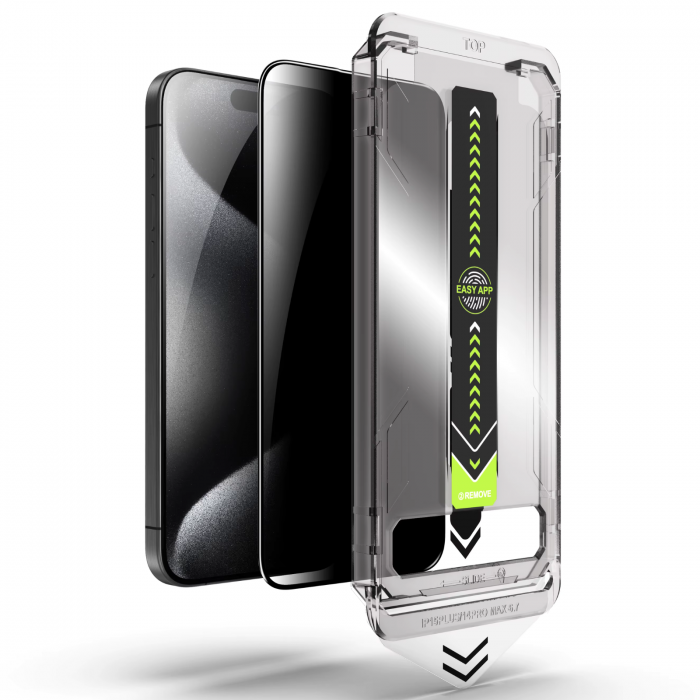 Kit Folie Sticla Privacy, Titan Dust Removal Easy App pentru iPhone 16 Pro Max [4]