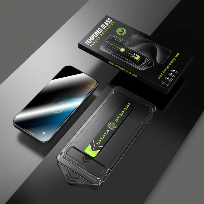 Kit Folie Sticla Privacy, Titan Dust Removal Easy App pentru iPhone 11 Pro/XS/X [8]