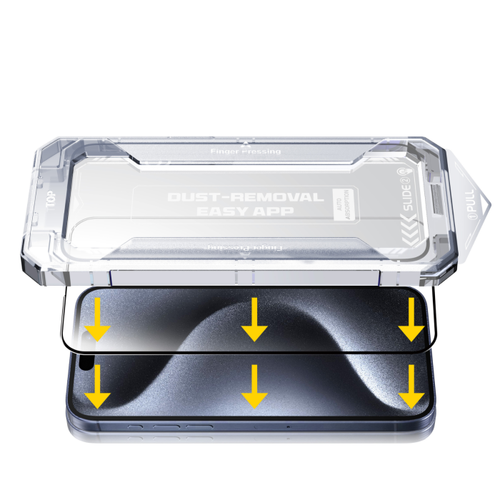 Kit Folie Sticla HD, Ultra Premium Titan Dust Removal Easy App pentru iPhone 15 Pro Max [6]