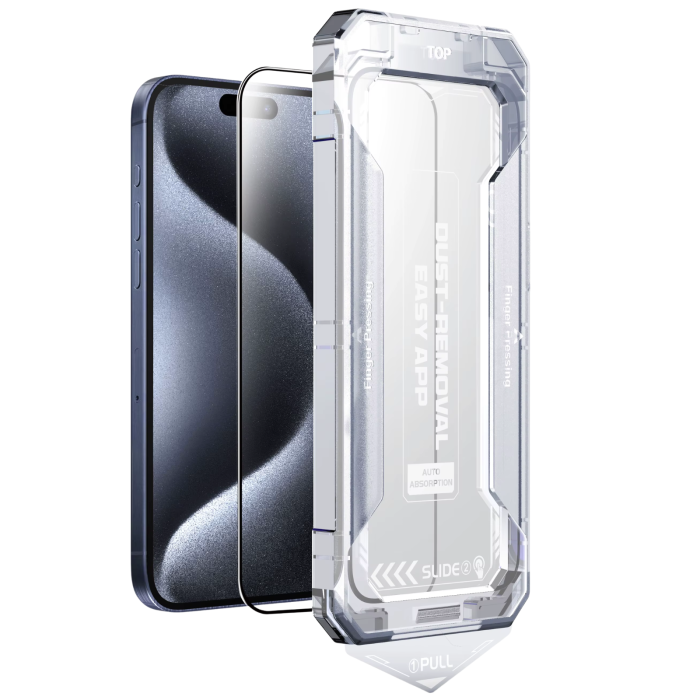Kit Folie Sticla HD, Ultra Premium Titan Dust Removal Easy App pentru iPhone 15/ 16 [2]