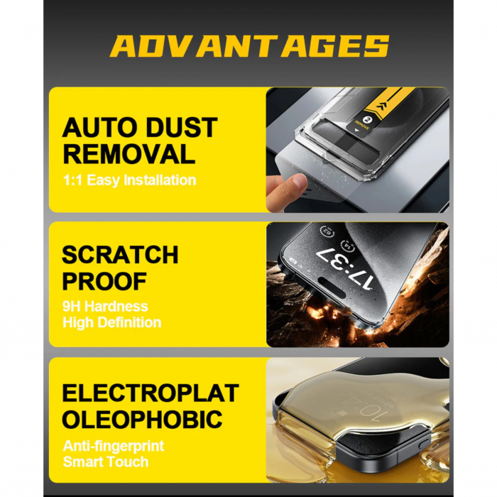 Kit Folie Sticla HD, New Dust Removal Easy App pentru iPhone 11 Pro/ XS/ X [7]