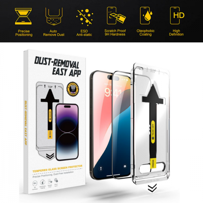 Kit Folie Sticla HD, New Dust Removal Easy App pentru iPhone 11/ XR [2]