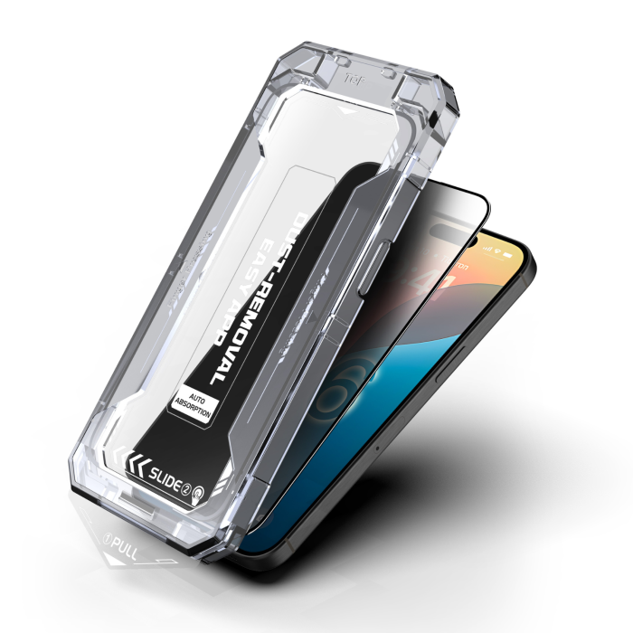 Kit Folie Sticla Privacy, Ultra Premium Titan Dust Removal Easy App pentru iPhone 15 Pro [2]