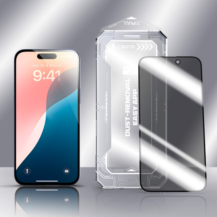 Kit Folie Sticla Privacy, Ultra Premium Titan Dust Removal Easy App pentru iPhone 14 Pro [3]
