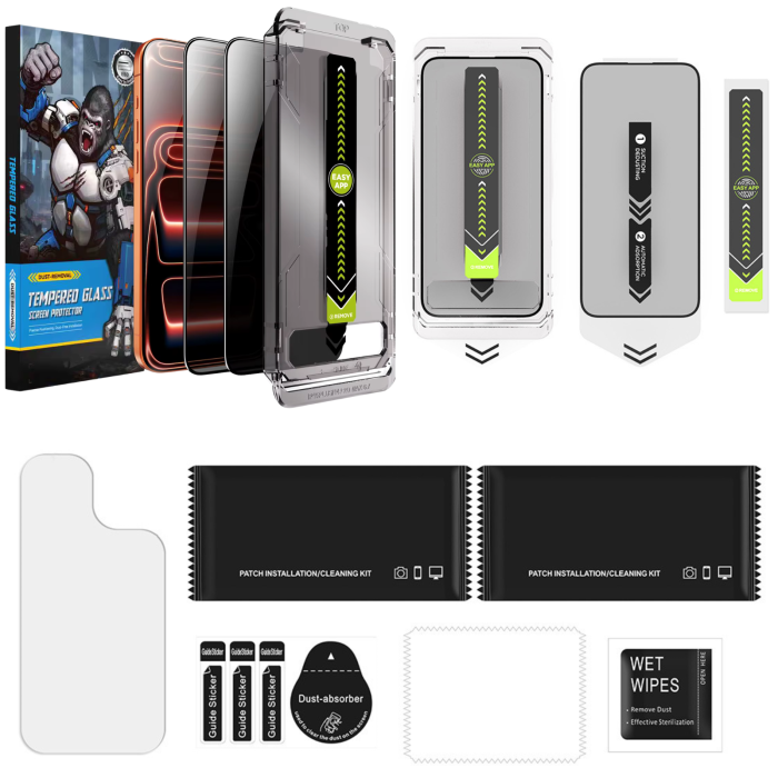 Kit X2 Folii iPhone 17 Air, din Sticla Privacy, Robotek Titan 2.0 Dust Removal Easy App [13]