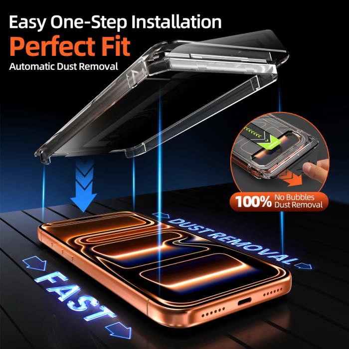 Kit X2 Folii iPhone 14 Pro Max, din Sticla Privacy, Robotek Titan 2.0 Dust Removal Easy App [5]