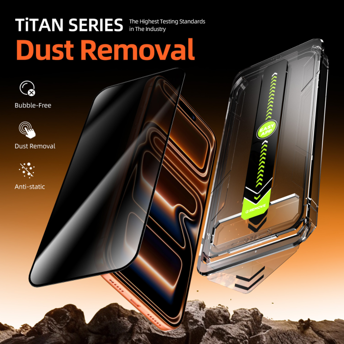 Kit Folie iPhone 13/ 13 Pro/ 14/ 16E/ 17E, din Sticla Privacy, Robotek Titan 2.0 Dust Removal Easy App [3]