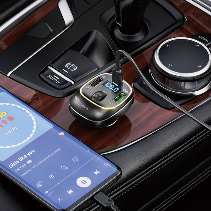 Modulator auto FM E76 hoco. cu Bluetooth si super fast charger PD45W+QC3.0, Black [4]