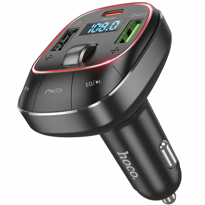 Modulator auto FM E76 hoco. cu Bluetooth si super fast charger PD45W+QC3.0, Black [1]