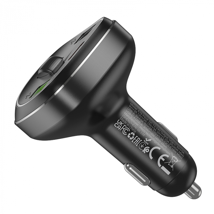 Modulator auto FM E76 hoco. cu Bluetooth si super fast charger PD45W+QC3.0, Black [3]