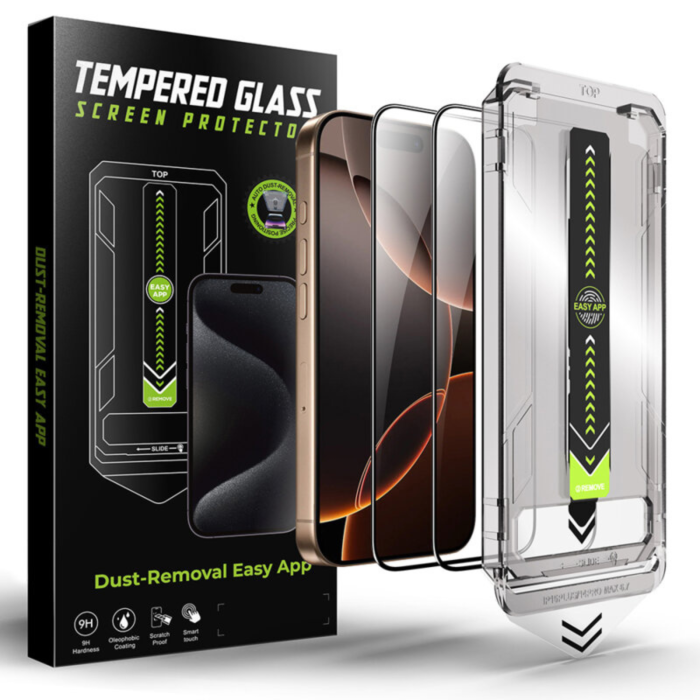 [Pachet 2in1] 2 Folii Sticla HD Titan si 1 Kit de instalare Dust Removal Easy App pentru iPhone 17 Pro Max [15]