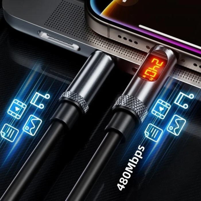PD 240W Type C to Type C Flexible and Strong Silicone Cable with LED Display Ultra Fast Charging and High Speed Data, 2 m [4]