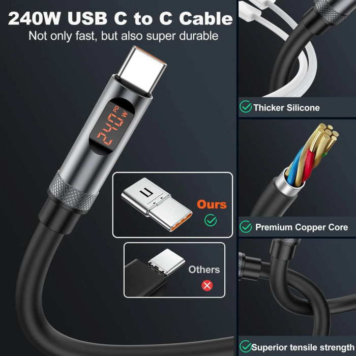 PD 240W Type C to Type C Flexible and Strong Silicone Cable with LED Display Ultra Fast Charging and High Speed Data, 1.2 m [7]