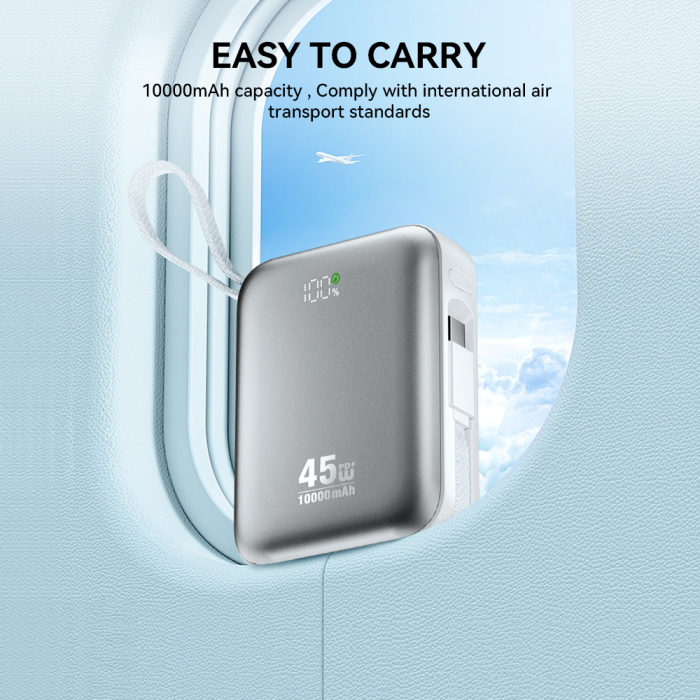 Power Bank P77 45W, 10000 mAh, BWOO with USB-C and Lightning cable, grey [4]