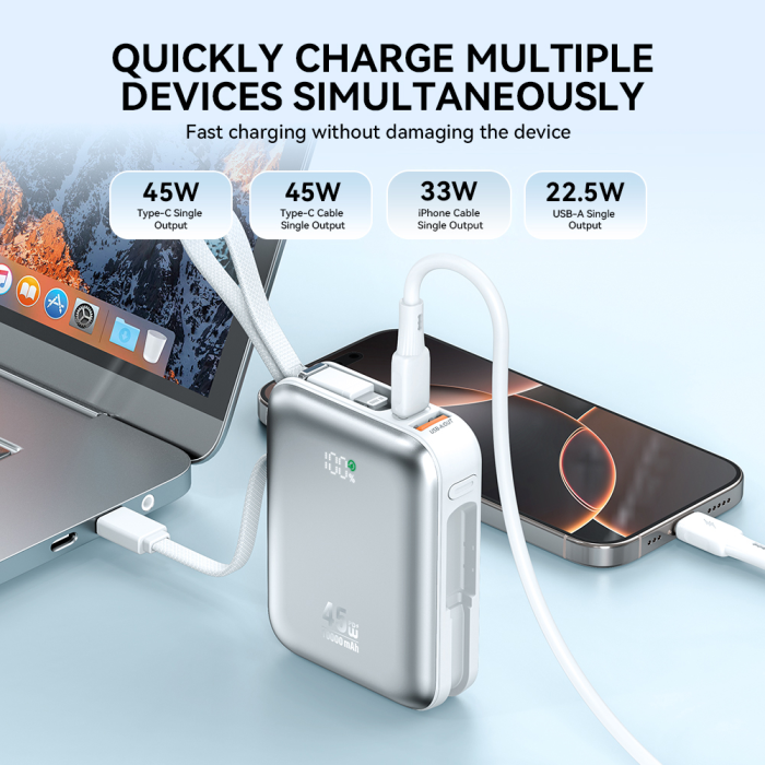 Power Bank P77 45W, 10000 mAh, BWOO with USB-C and Lightning cable, grey [5]