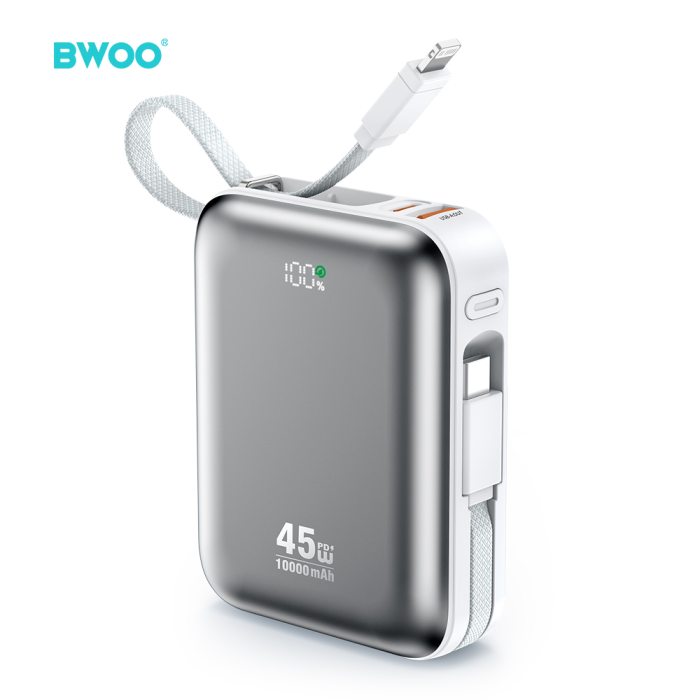 Power Bank P77 45W, 10000 mAh, BWOO with USB-C and Lightning cable, grey [3]
