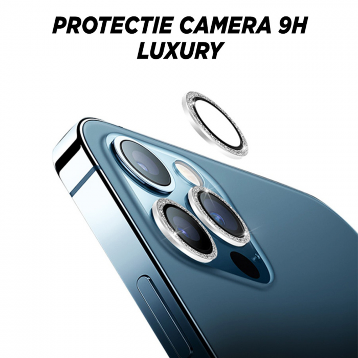 Protectie Camera iPhone 17, Diamond Style, Silver [5]
