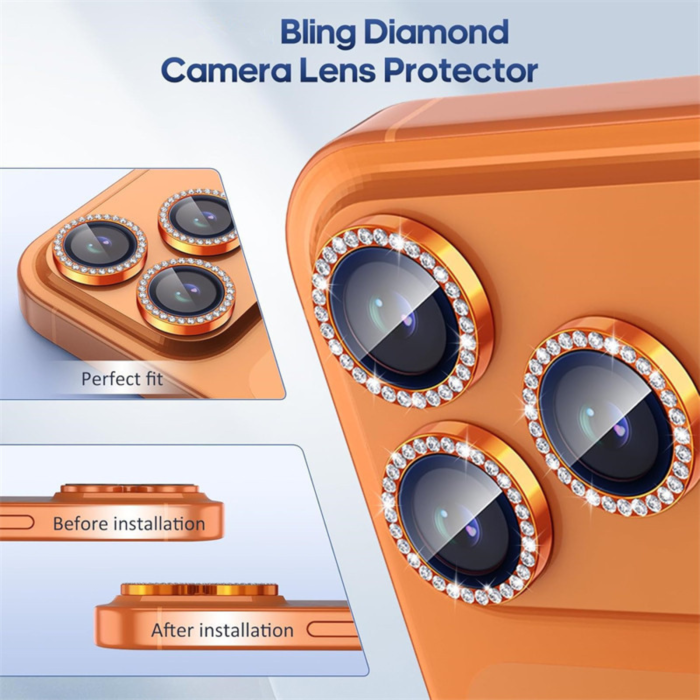 Protectie Camera iPhone 17 Pro/ 17 Pro Max, Diamond Style, Orange [3]