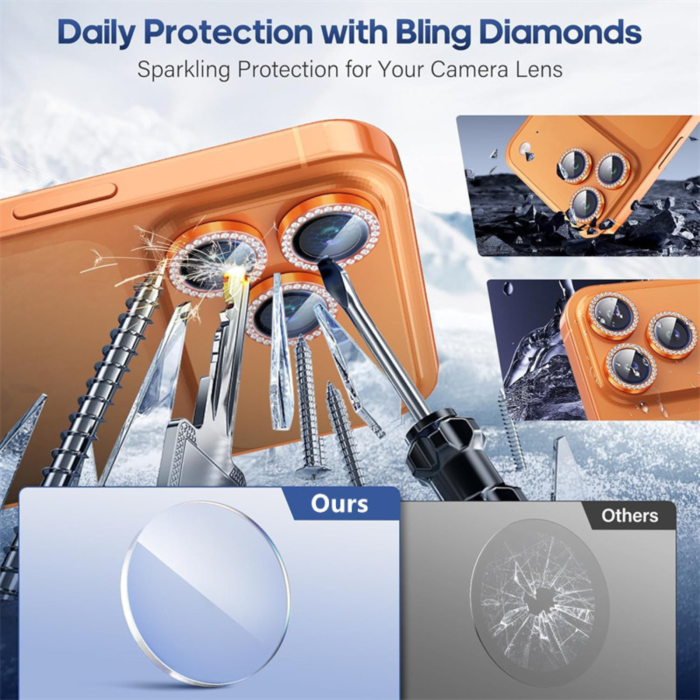 Protectie Camera iPhone 17 Pro/ 17 Pro Max, Diamond Style, Orange [4]
