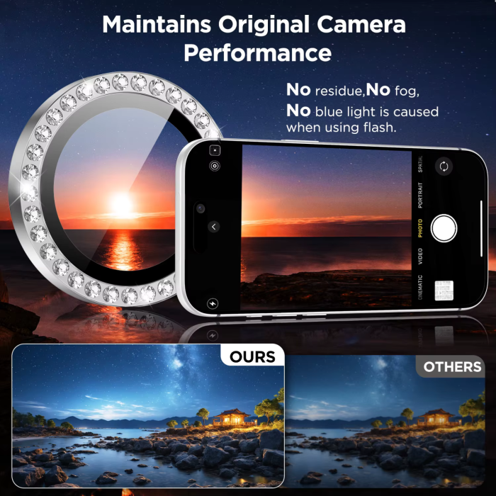 Protectie Camera iPhone 17 Pro/ 17 Pro Max, Diamond Style, Silver [8]