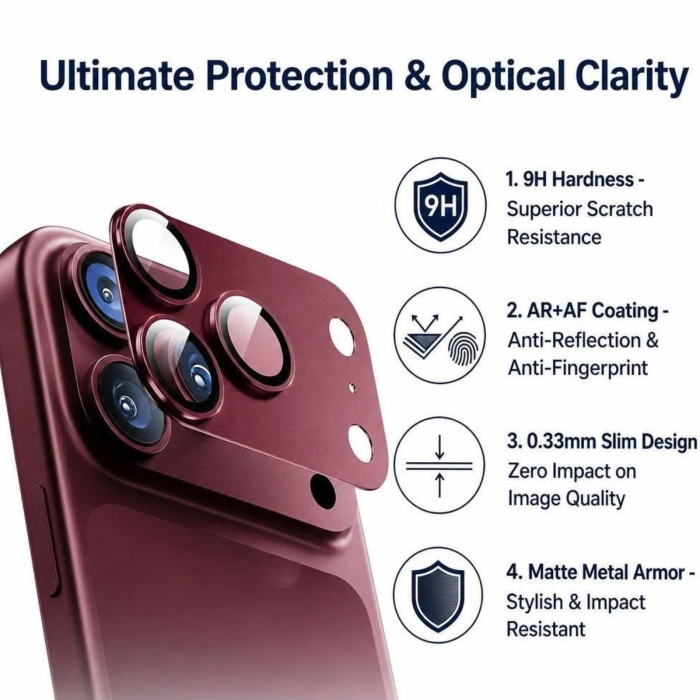 Protectie Camera iPhone 18 Pro Max, Techsuit Full Glass, Burgundy [7]