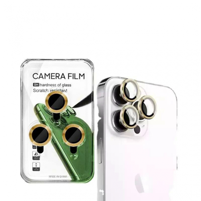Protectie Camera Metal Style Black pentru iPhone 15 Pro Gold [1]
