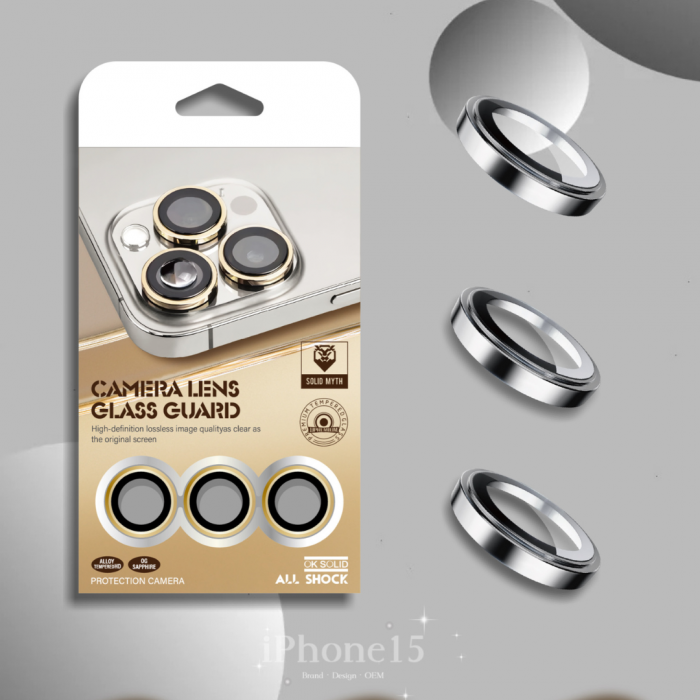 Protectie Camera Metal Style Black pentru iPhone 15 Pro Max Gold [2]