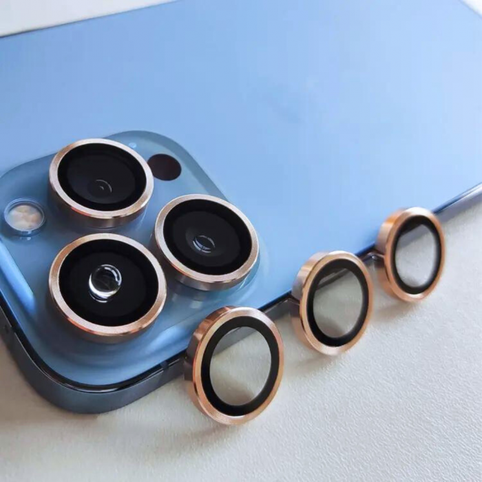 Protectie Camera Metal Style Black pentru iPhone 15 Pro Max Gold [3]