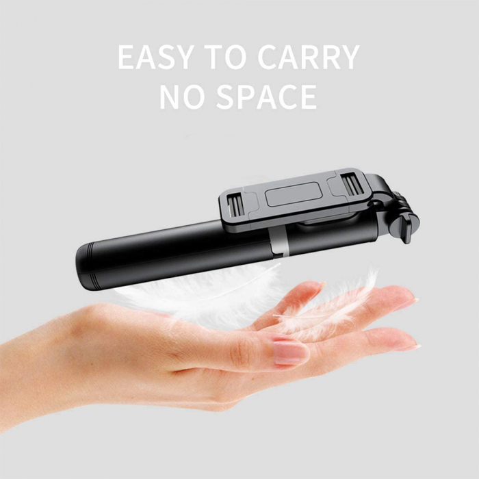 Selfie Stick si Suport trepied stabil și compact cu telecomandă Bluetooth (Q01), 101cm - Black [3]