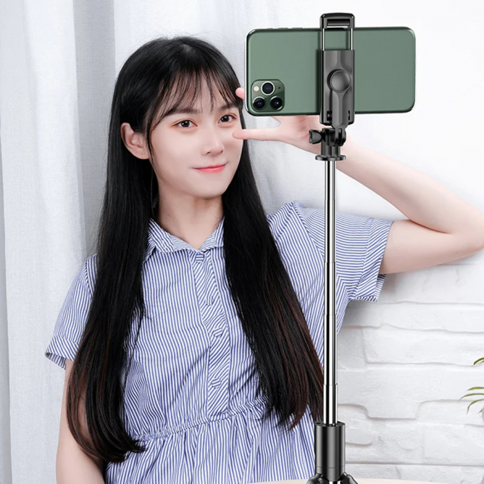 Selfie Stick si Suport trepied stabil și compact cu telecomandă Bluetooth (S03), 68cm - Black [4]