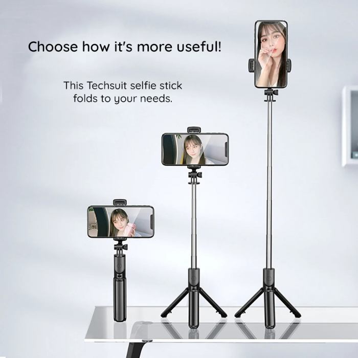 Selfie Stick si Suport trepied stabil și compact cu telecomandă Bluetooth (S03), 68cm - Black [3]