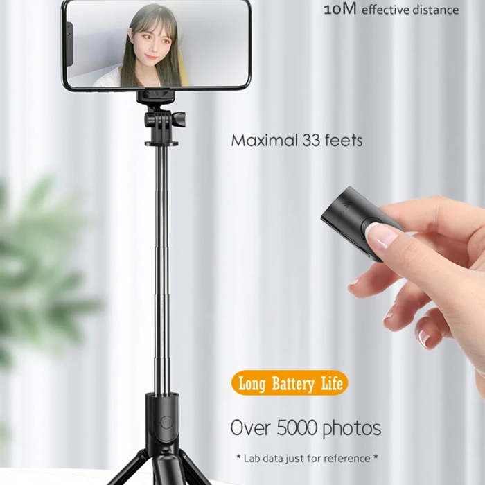 Selfie Stick si Suport trepied stabil și compact cu telecomandă Bluetooth (S03), 68cm - Black [5]