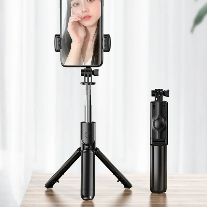 Selfie Stick si Suport trepied stabil și compact cu telecomandă Bluetooth (S03), 68cm - Black [7]