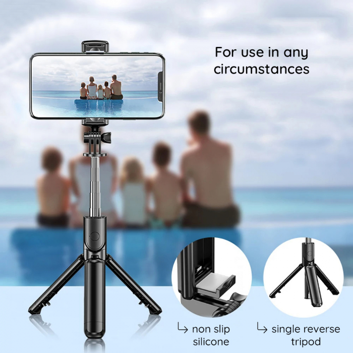 Selfie Stick si Suport trepied stabil și compact cu telecomandă Bluetooth (S03), 68cm - Black [2]