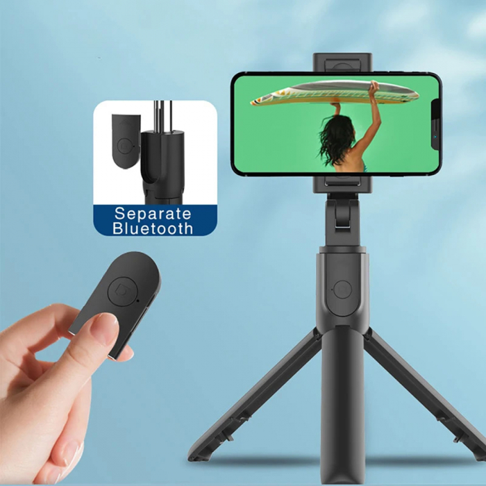 Selfie Stick si Suport trepied stabil și compact cu telecomandă Bluetooth (S05), 100cm - Black [7]