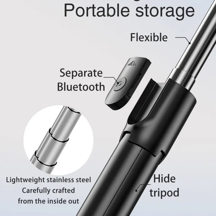 Selfie Stick si Suport trepied stabil și compact cu telecomandă Bluetooth (S05), 100cm - Black [2]
