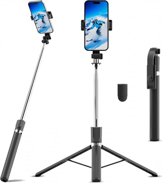 Selfie Stick si Suport trepied stabil și compact cu telecomandă Bluetooth (S05), 100cm - Black [1]