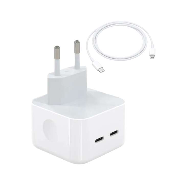 Set Încărcător Rețea PD 40W Super Fast Charge, 2x Type-C si Cablu Type C to Lightning 1m, Alb [1]
