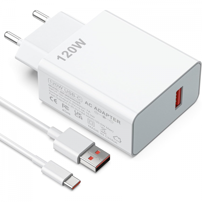 Set Incarcator Retea Super Fast Charger 120W  + Cablu USB to Type-C, 1m [2]