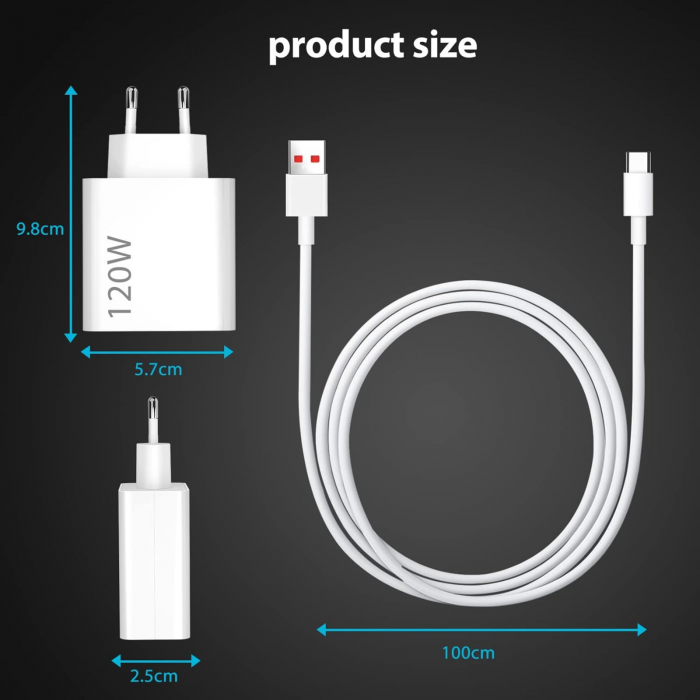 Set Incarcator Retea Super Fast Charger 120W  + Cablu USB to Type-C, 1m [9]